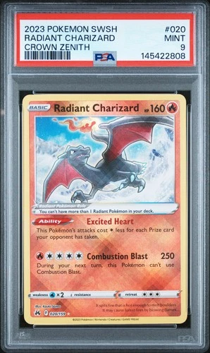 2023 POKEMON SWORD & SHIELD CROWN ZENITH #020 RADIANT CHARIZARD PSA 9