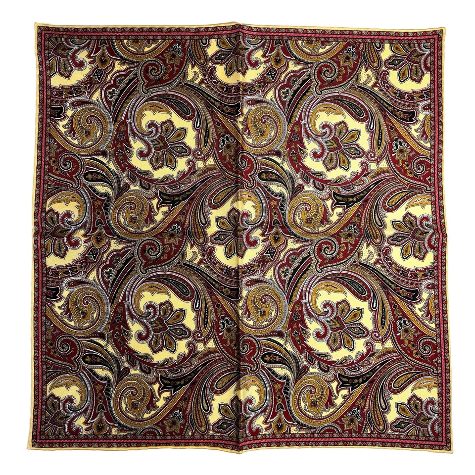 Pañuelo de bolsillo de seda cachemira amarillo crema y borgoña (hecho a mano en Inglaterra) Foto 4 de 4