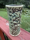 Antique Weller Marvo 1920s Art Deco Pottery Green Palm Frond tall Cylinder 8.5"