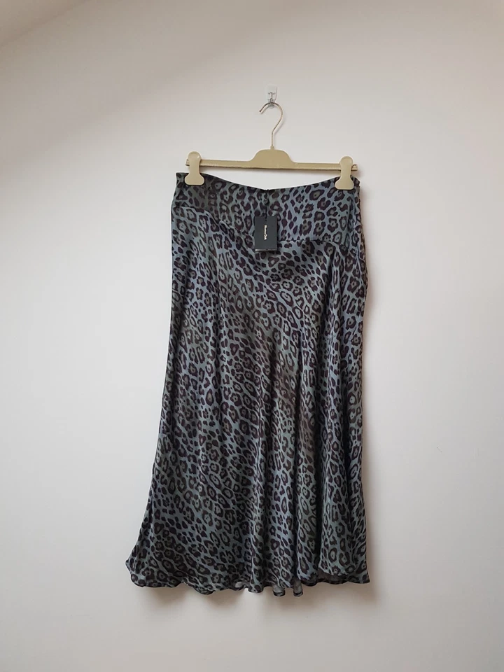Massimo Dutti Blue Brown Animal Print Slip A-line Satin Midi Skirt K14 EU42 L - Image 4 of 4