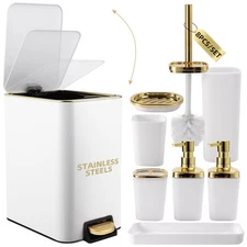 White Bathroom Accessories Set 8 Piece White and Gold Bathroom Set, Bathroom ...