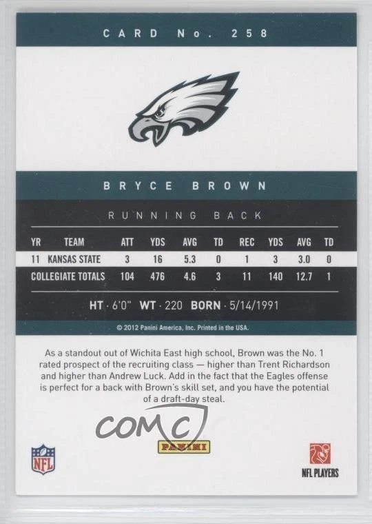 2012 Playoff Prestige Rookie Bryce Brown #258 Rookie RC - Image 2 of 2