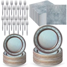 192 Pcs Medieval Halloween Party Supplies Disposable Paper Pewter Tableware S...