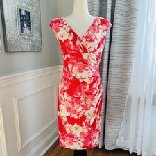 Ralph Lauren Pink & Yellow Floral Ruched Dress Size 8
