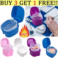 Denture Bath Case Dental False Teeth Storage Box w/ Hanging Net Container ~