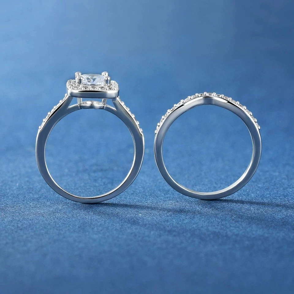 ¡LE ENCANTARÁ! Anillo de compromiso de oro blanco talla 7,5 para mujer circonita cúbica aniversario Foto 4 de 4