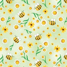 Sunshine Days cotton quilt fabric Benartex 14323-44 Bees on Green