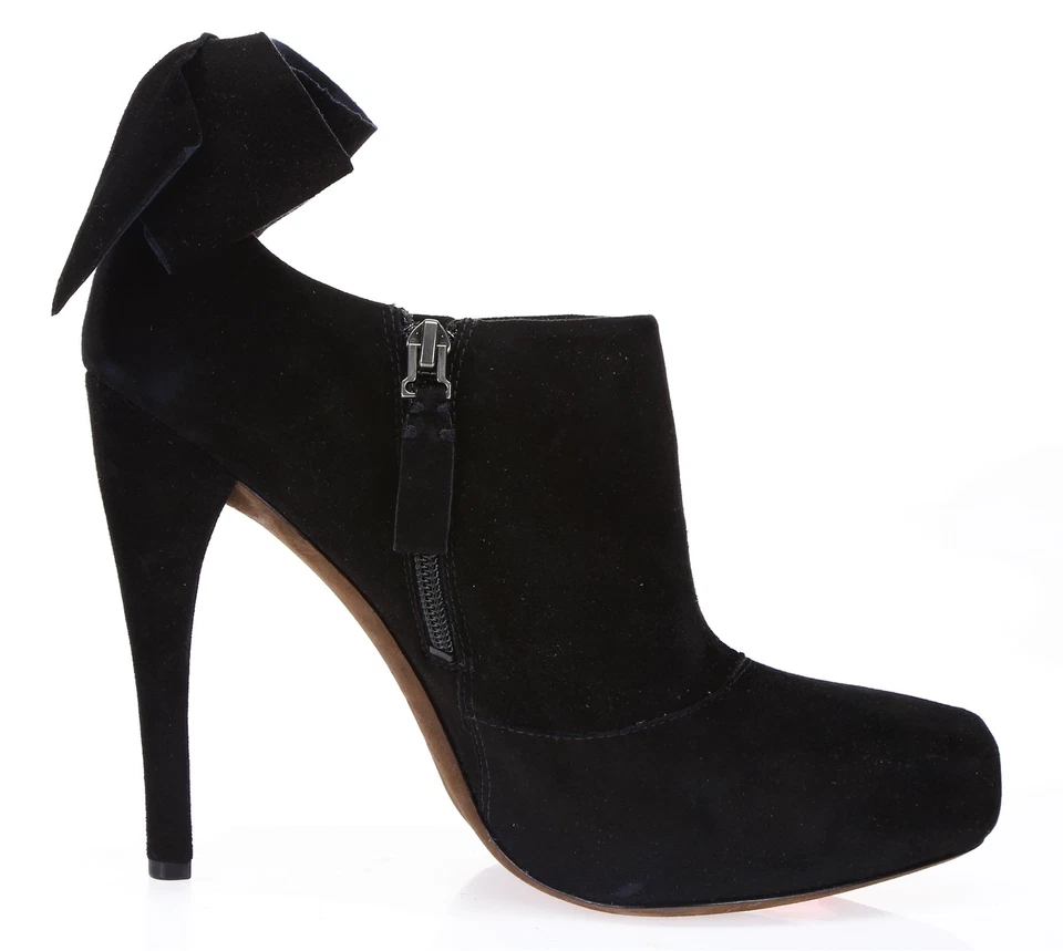 Botines Vera Wang para mujer de gamuza negra talla 9 de tacón alto con lazo 213867 Foto 4 de 4