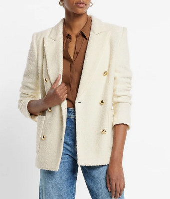 EXPRESS SAWN IVORY HAND SEWN WOOL BLEND DOUBLE BREASTED NOVELTY BUTTON BLAZER XL