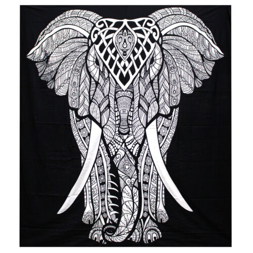Black and White Double Cotton Bedspread & Wall Hanging Elephant - Picture 1 of 1