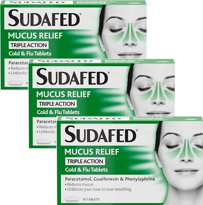 SUDAFED Mucus Relief Triple Action Cold and Flu Tablets TRIPLE PACKS ...