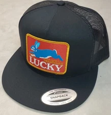 Naturally Lucky Rabbit Patch on Yupoong Trucker Hat /Classic 6006 Snapback Black