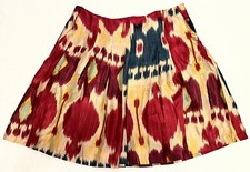 Ralph Lauren sz 14 Skirt Full 100 Silk Modern Maasai Watercolor Maroon Lined