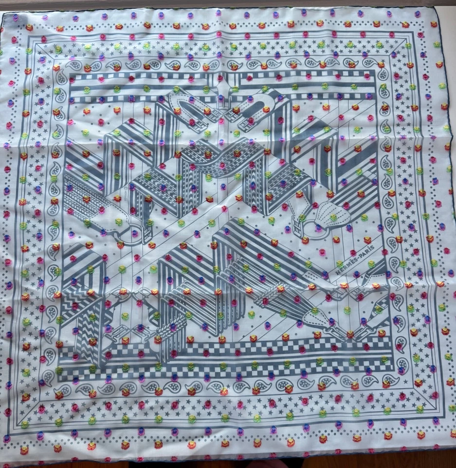 NUEVO Hermes Sangles Zig Zag a Pois Arco Iris Gasa Seda Bufanda Plumetis Jamin 60 cm Foto 2 de 4