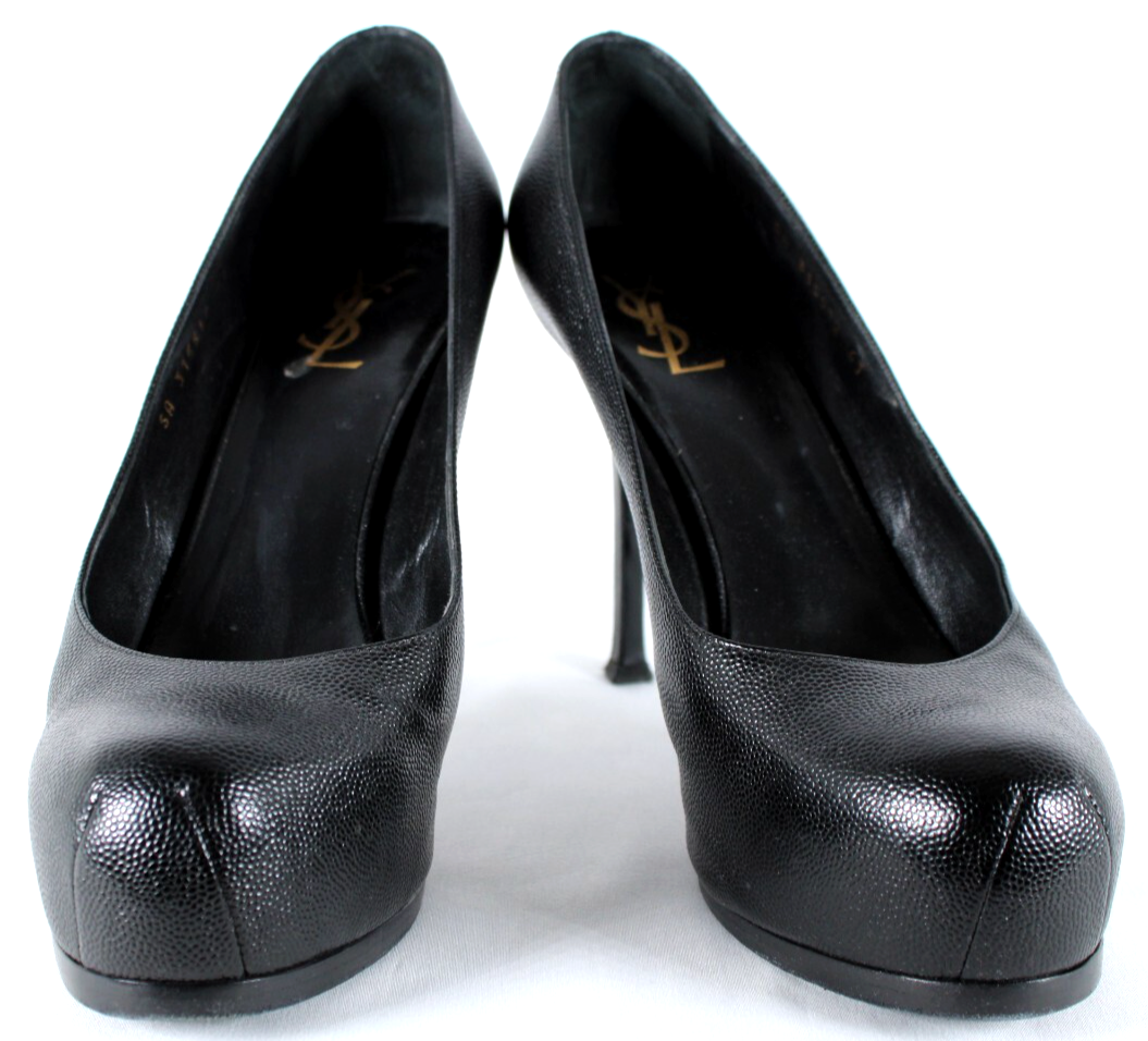 SAINT LAURENT decolte tacco plateau TRIBTOO pelle nera ciottoli 41