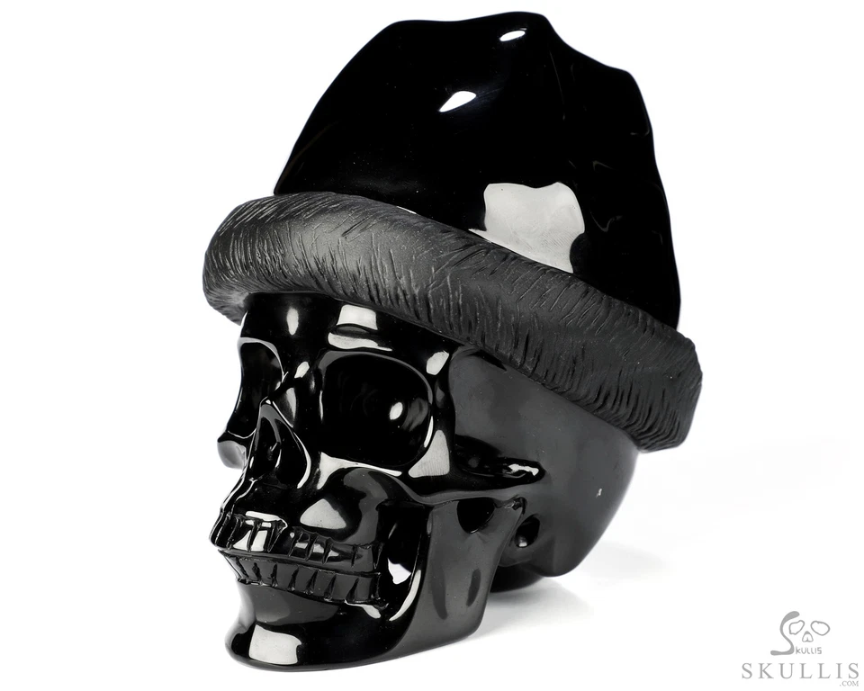 圣诞快乐! 5.0英寸黑色黑曜石手工雕刻水晶头骨 — 第 3/4 张图片