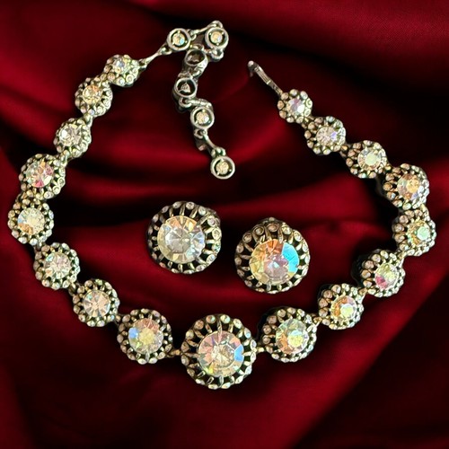 Hollycraft Jewelry Set Parure Necklace Bracelet Brooch Earrings 4 Piece Signed - Picture 6 of 10