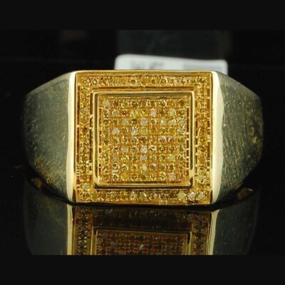 0.40 Ctw Yellow Diamond 14K Yellow Gold Plated Statement Band Pinky Men's Ring