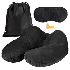 EAZY CASE Nackenhörnchen Nackenkissen Reisekissen Aufblasbar Reise Set Schwarz