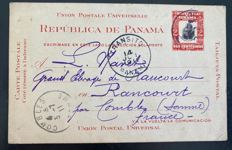 1911 Panama Postal Stationery Postcard Cover To Combles France