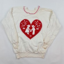 Vintage 80s Heart Raglan Size Medium White Pullover Crewneck Sweatshirt Retro