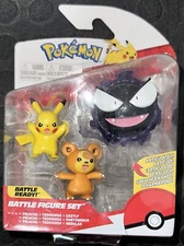 Pokemon 3-in Battle Action Figure Set 3-Pack - Teddiursa, Pikachu, Ghastly