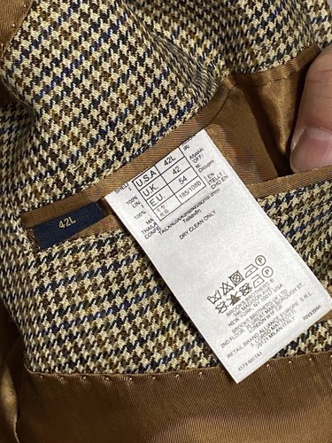 Brooks Brothers Blazer Men 42L Beige Houndstooth Madison Moon Italy Wool Flannel - Picture 11 of 14
