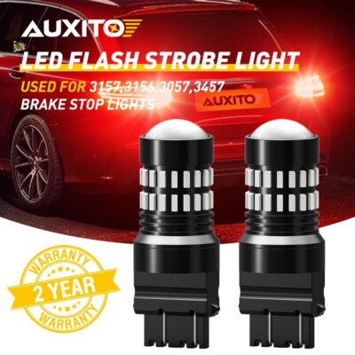 3157 3156 Red Flash Strobe Blinking Brake Tail Stop Alert Safety LED Bulb AUXITO