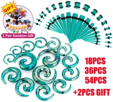 18-54Pcs Turquoise Ear Stretching Kit Acrylic Ear Spiral Taper Plug 14G-00G Set