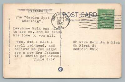#ad quot;Lawrence Was Glad to See Me I Should Get Drunkquot; Pittsburgh PA Linen 1940 $10.39