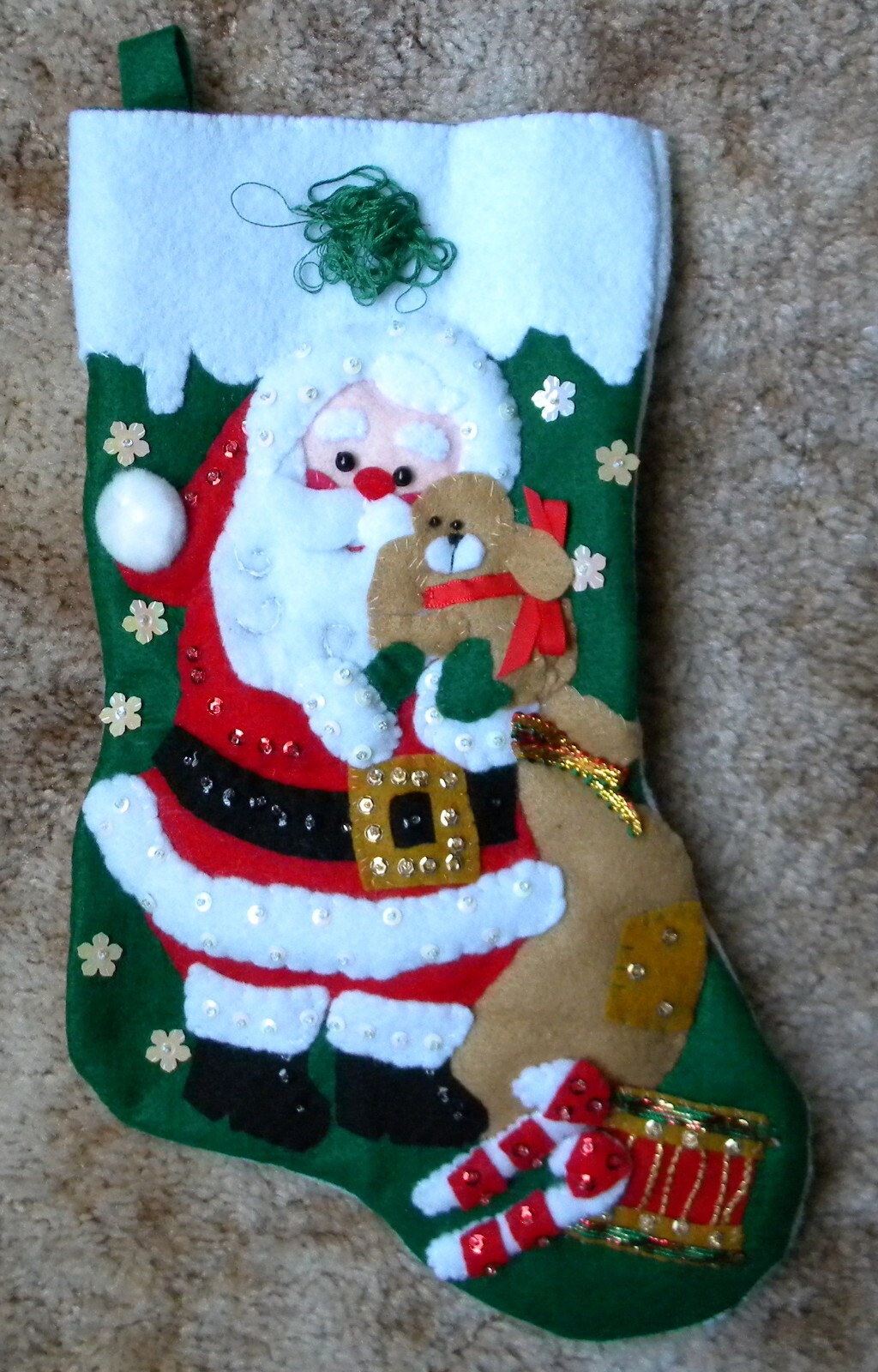 FINISHED Felt Christmas Stocking by Design Works 16” Santa with Puppy