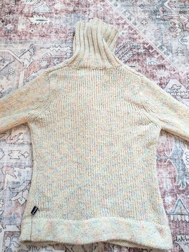 Vintage Y2K Mudd Button Cardigan Off White Soft Pastel Rainbow Cableknit Youth M - Picture 10 of 10