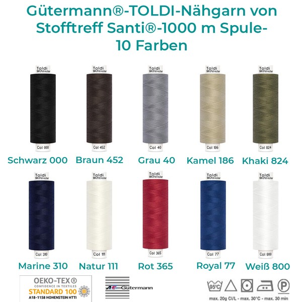 Gütermann TOLDI hilo de coser 1000 m bobina-todo costura, hilo de coser de Stofftreff Santi® 