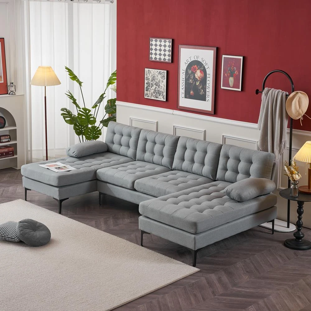 Light gray sectional sofa 2024 with chaise lounge