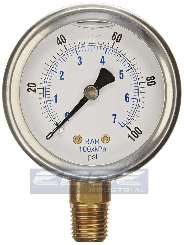 5 PACK LIQUID FILLED PRESSURE GAUGE 0-100 PSI, 2.5" FACE, 1/4" NPT LOWER MOUNT - Image 2 of 4