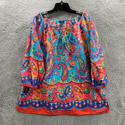 TALBOTS Blouse Womens 1X Top Paisley Sheer Blue