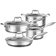 NutriChef NC3PLY8Z 8-Piece Cookware Set Stainless Steel - Triply Kitchenware