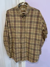 LL Bean Shirt Sz L Brown Southwest Long Sleeve Button Down