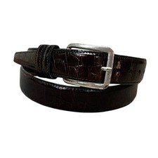 Joseph Abboud Mens Dress Croc Leather Belt Brown Silver Buckle Made in USA 42in