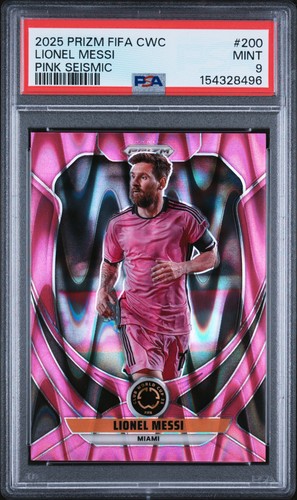 2025  Prizm FIFA CWC #200 Lionel Messi Pink Seismic  PSA 9 #/299 Color Match