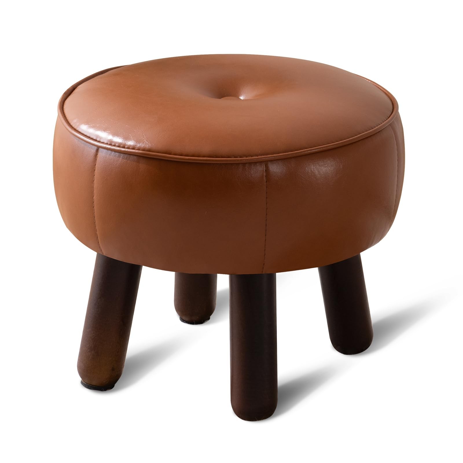 Small Foot Stool, Round Faux Leather Pouf Ottoman Foot Rest, Footstool Ottoma...