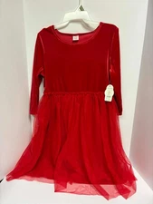 Wonder Nation Girls XL 14/16 PLUS Red Long Sleeve Velour Tutu Dress X-MAS NWT