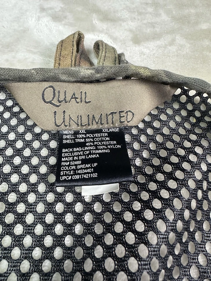 NWT Quail Unlimited Hunting Vest Mens 2XL Forest Camo Mesh Zip Up Lightweight - Image 3 of 4