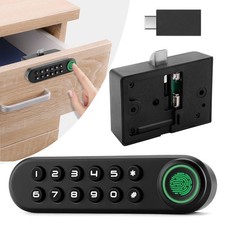 Fingerprint Cabinet Lock, Smart Biometric Password Lock With USB Key, Black