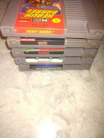 Lot Of 5 NES Games: Bungeling Bay, Heavy Barrell, Renegade, Rescue, Rambo