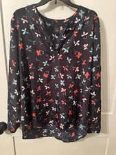 Ann Taylor Sz XL Beautiful Floral LS Blouse Tunic Vacation Art Teacher Flowing