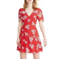 Madewell Women’s Red Button Wrap Dress Daisy Society Floral V-Neck Size 2 $128