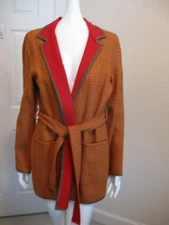 WORTH wool blend leather trim check 3/4 length coat Size 8