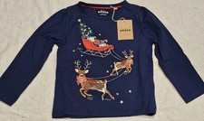 MINI BODEN Superstitch Festive Shirt Reindeer Santa Blue NWT New 3-4