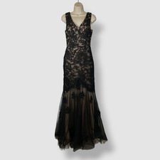 Betsy Adam Women's Black Mesh Embroidered Lace V-Neck Sleeveless Dress Size 4